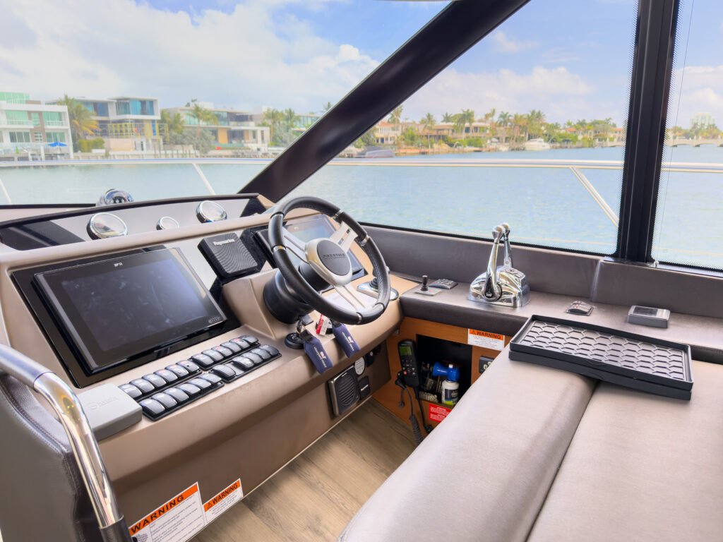Prestige 550 interior salon luxury yacht Miami