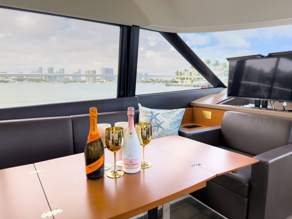 Prestige 550 interior salon luxury yacht Miami